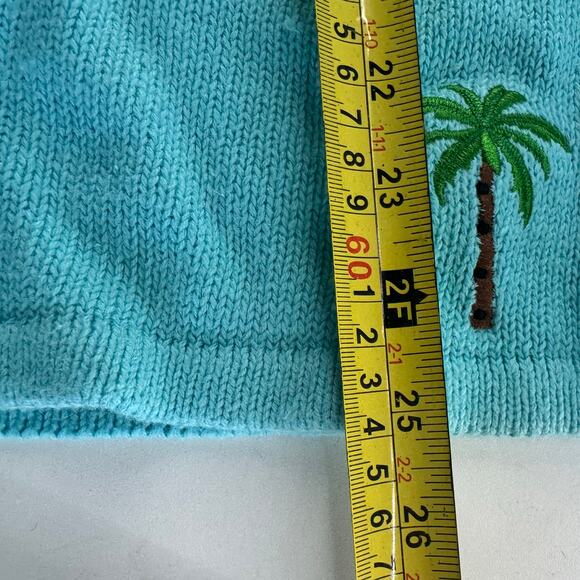 Quacker Factory Vintage Women's Size L Cardigan Teal Palm Tree Sweater READ - Picture 7 of 8